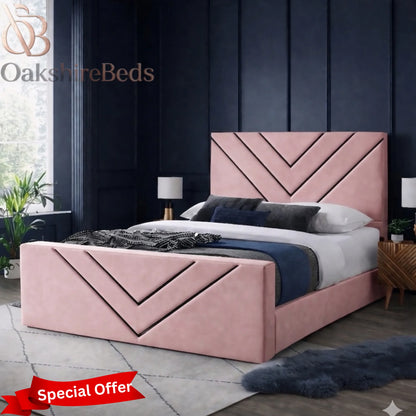 Mason V Trim Bed size chart showing single double king and super king bed dimensions UK pink olo