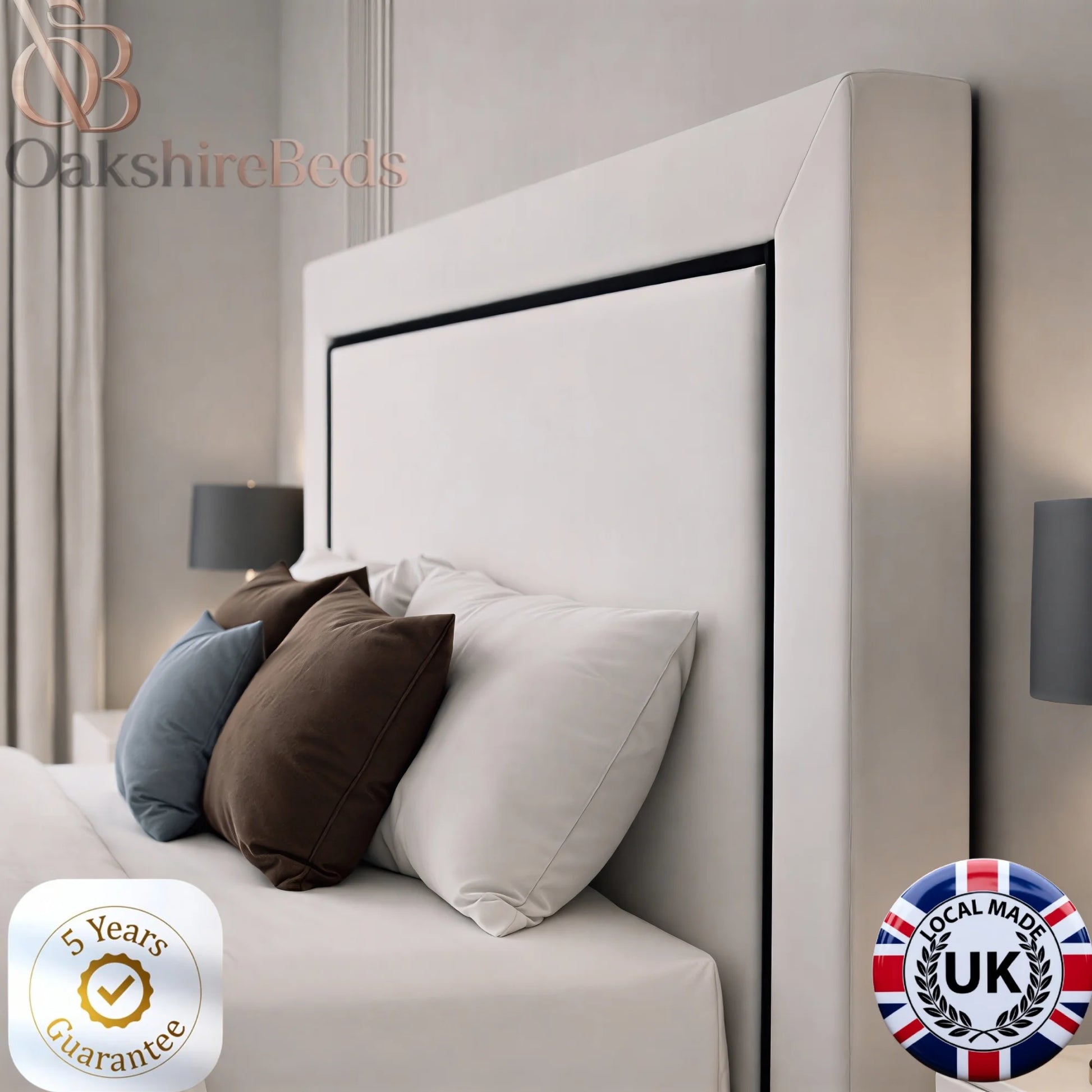 Luxury Monroe Trim Bed side view with designer trim detailing and upholstered finish