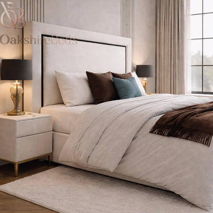 Monroe Trim Bed UK | Luxury Upholstered Bed Black Gold Silver | OakshireBeds