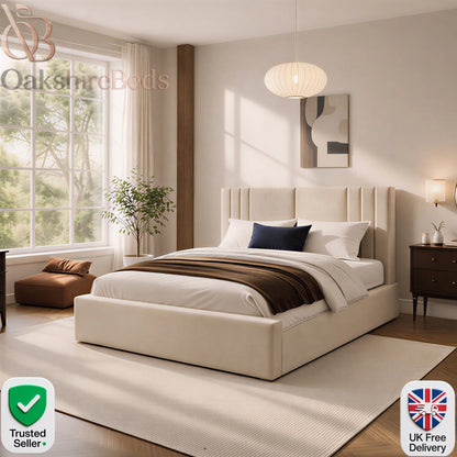 Naples Aura Bed upholstered storage bed in modern luxury fabric finish by OakshireBeds UK