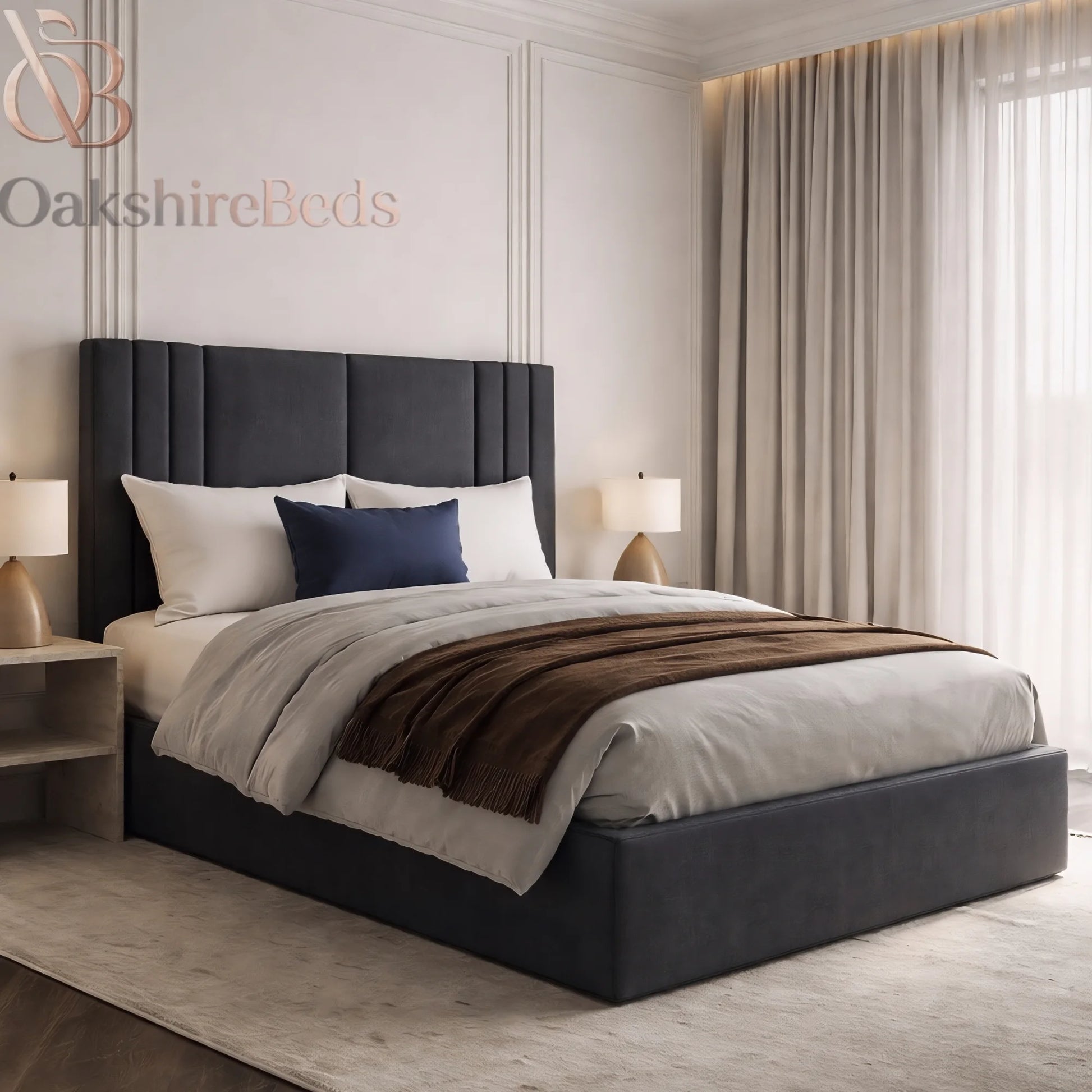 Naples Aura Bed UK with fixed 48 inch headboard and premium upholstered frame