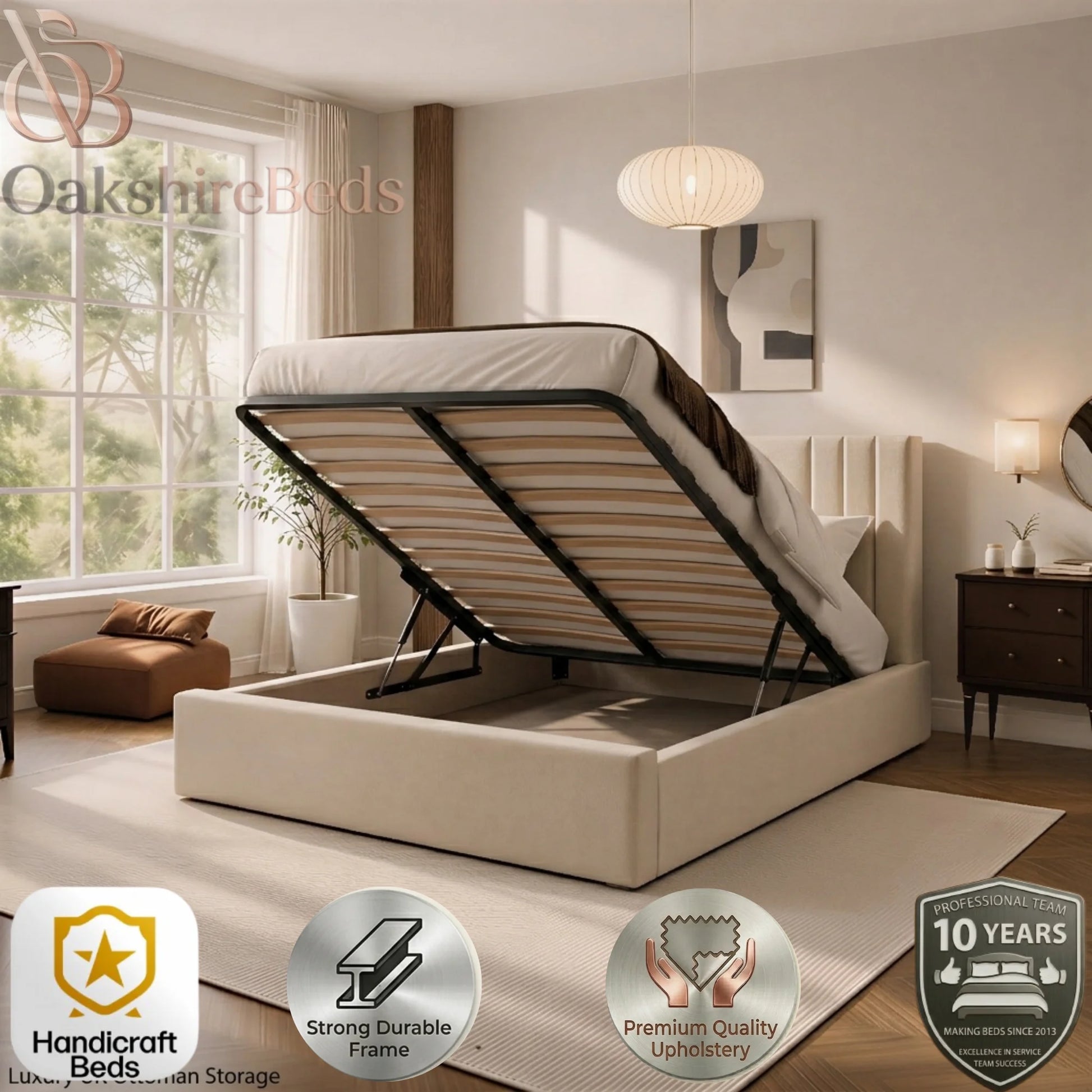 Naples Aura ottoman storage bed with spacious underbed storage compartment in luxury fabric