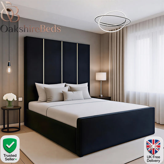 Nero Luxury Upholstered Bed Frame with Gold Trim & Storage | OakshireBeds UK