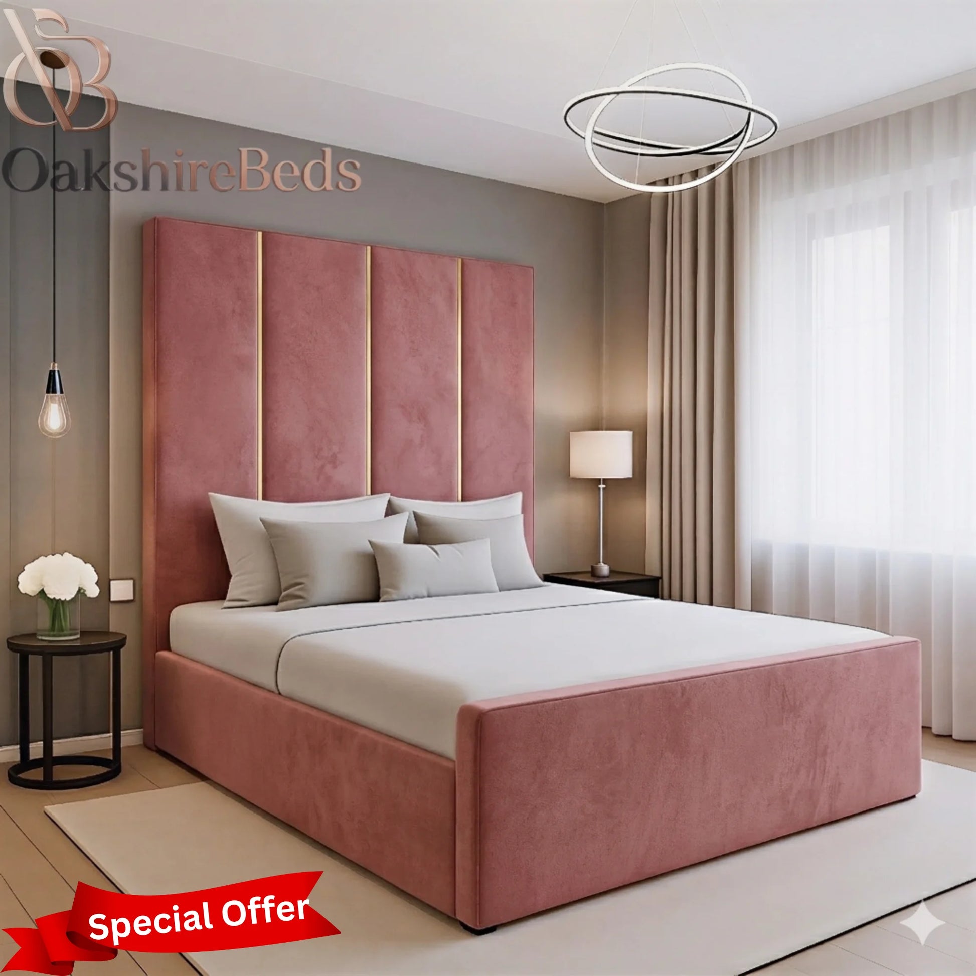 Nero Luxury Upholstered Bed Frame with Gold Trim & Storage | OakshireBeds UK