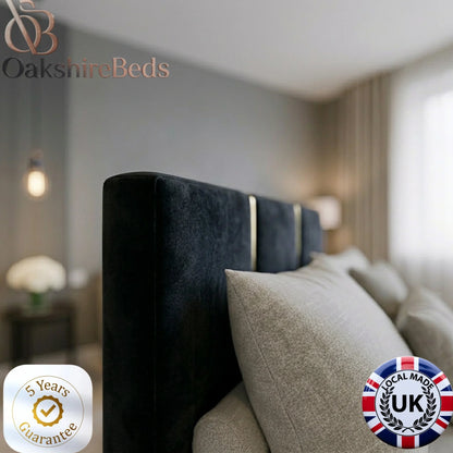 Nero Luxury Upholstered Bed Frame with Gold Trim & Storage | OakshireBeds UK