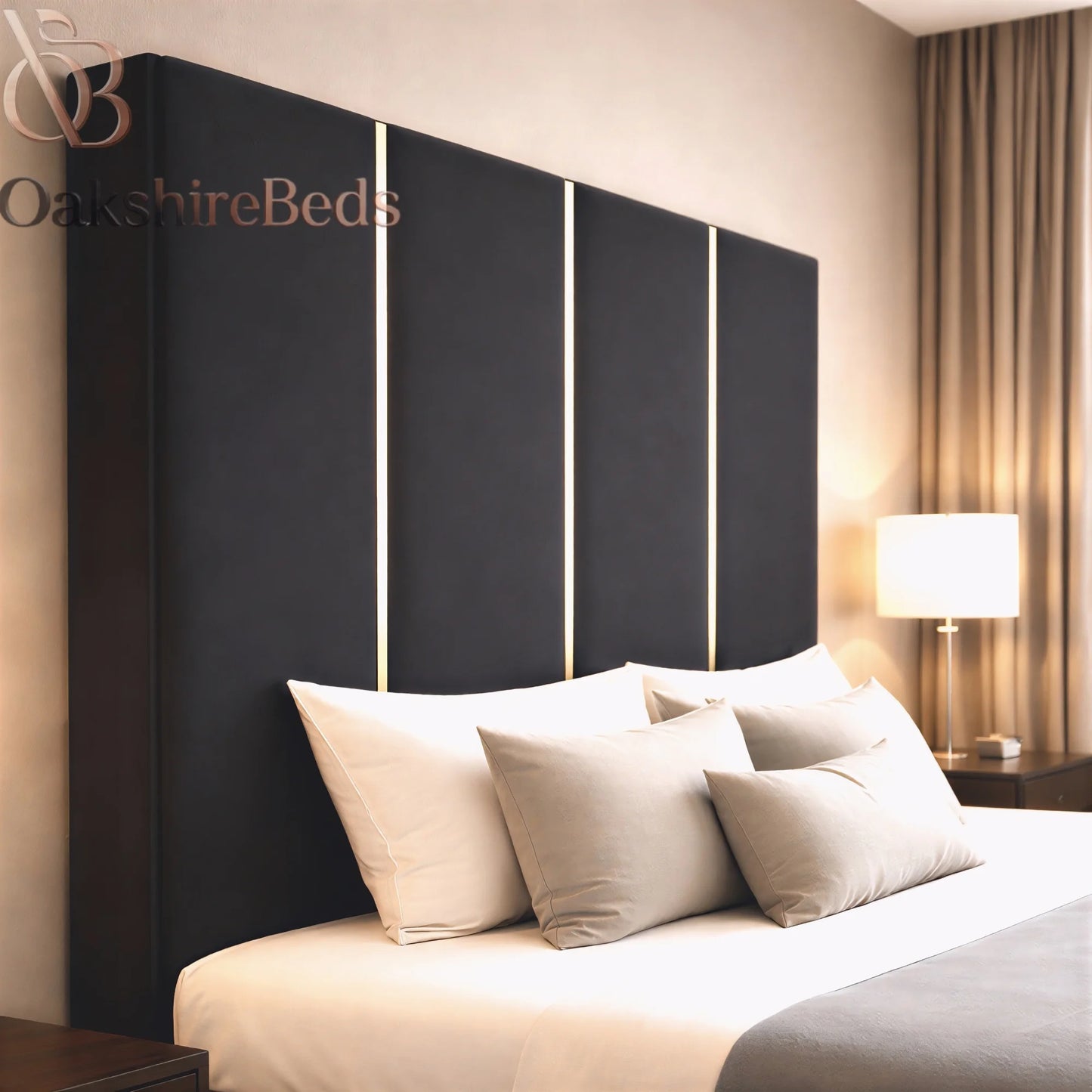 Nero Luxury Upholstered Bed Frame with Gold Trim & Storage | OakshireBeds UK
