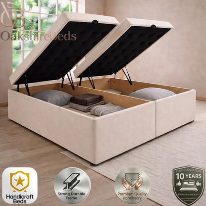 Modern solid divan storage bed UK featuring lift up ottoman storage and elegant bedroom styling