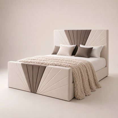 Opal Storage Double Bed UK| Luxury Plush Upholstered Bed Cream & Mink | OakshireBeds