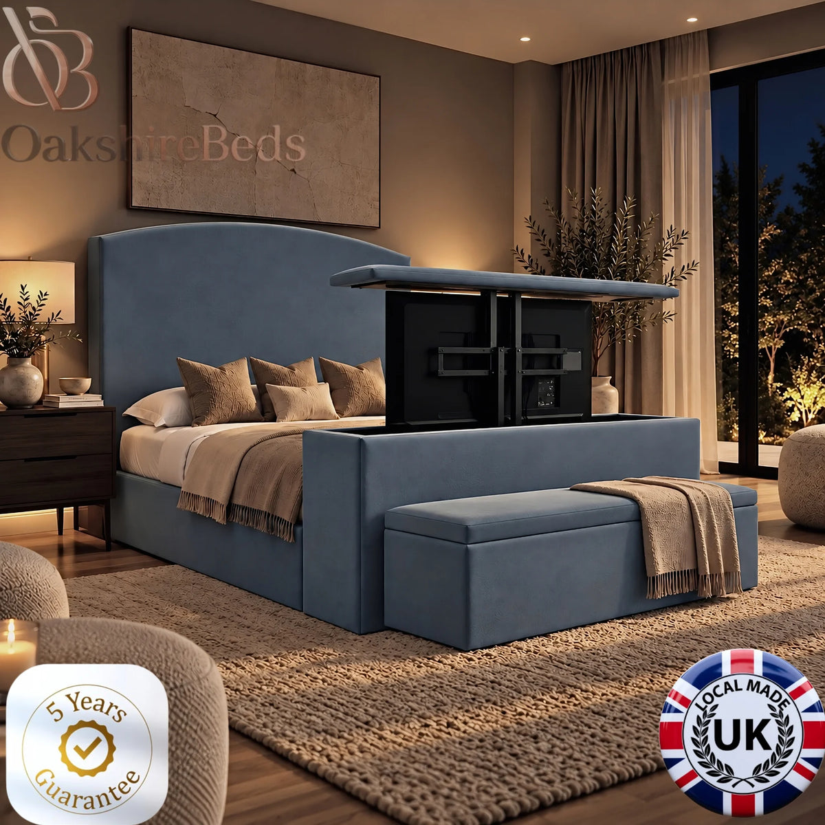 Oslo TV Bed | Upholstered TV Lift Bed | OakshireBeds