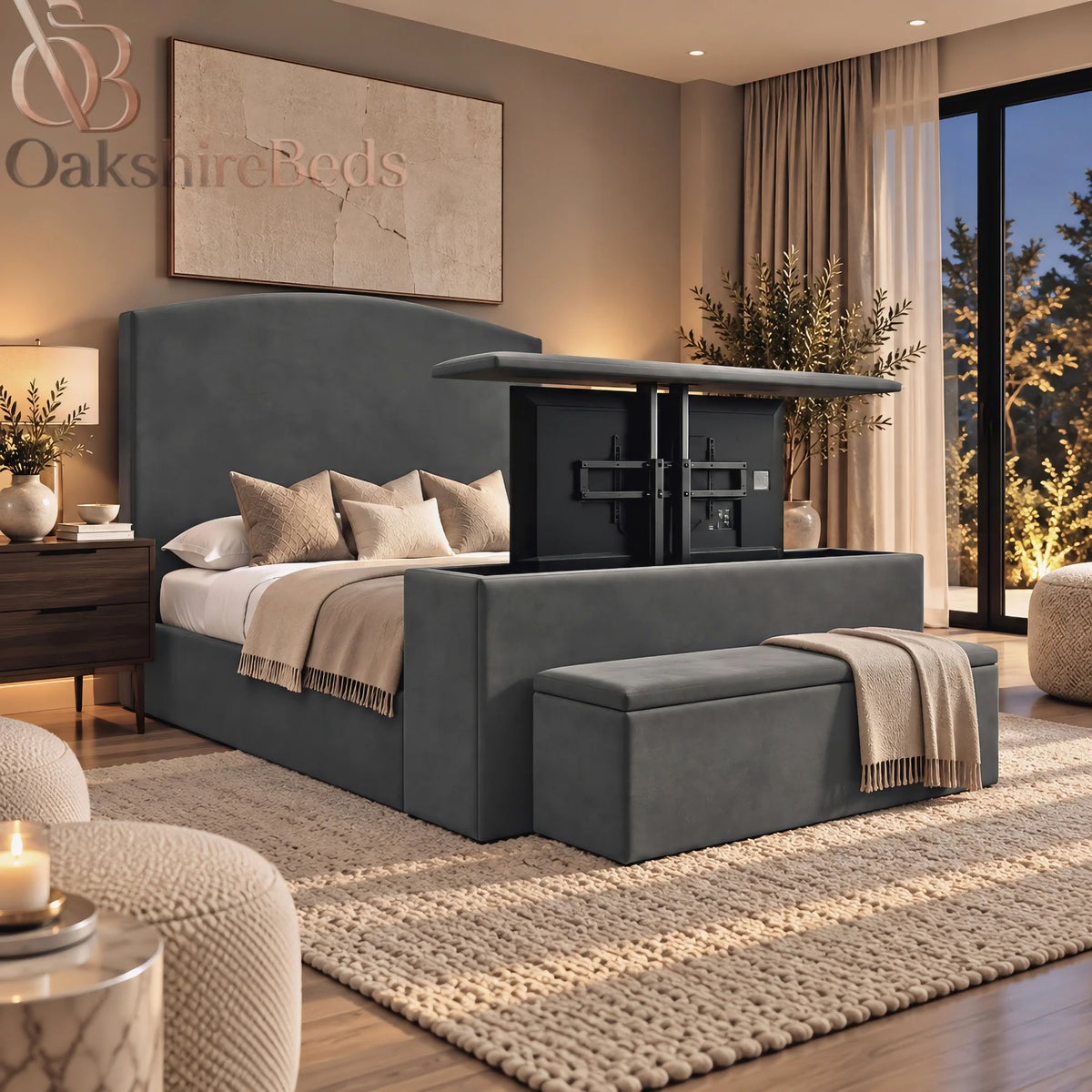 Oslo TV Bed | Upholstered TV Lift Bed | OakshireBeds