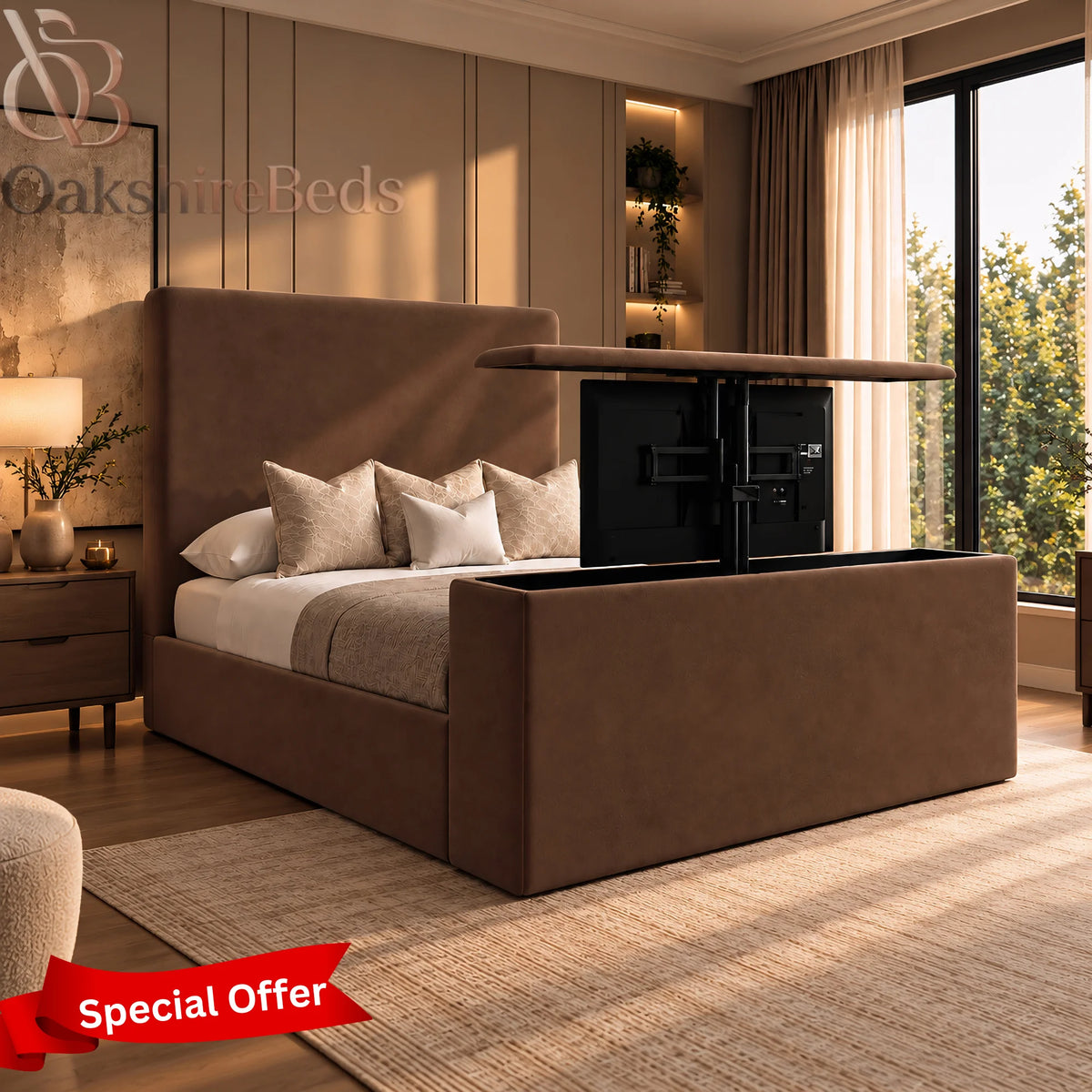 Ostello TV Bed | Upholstered TV Lift Bed | OakshireBeds