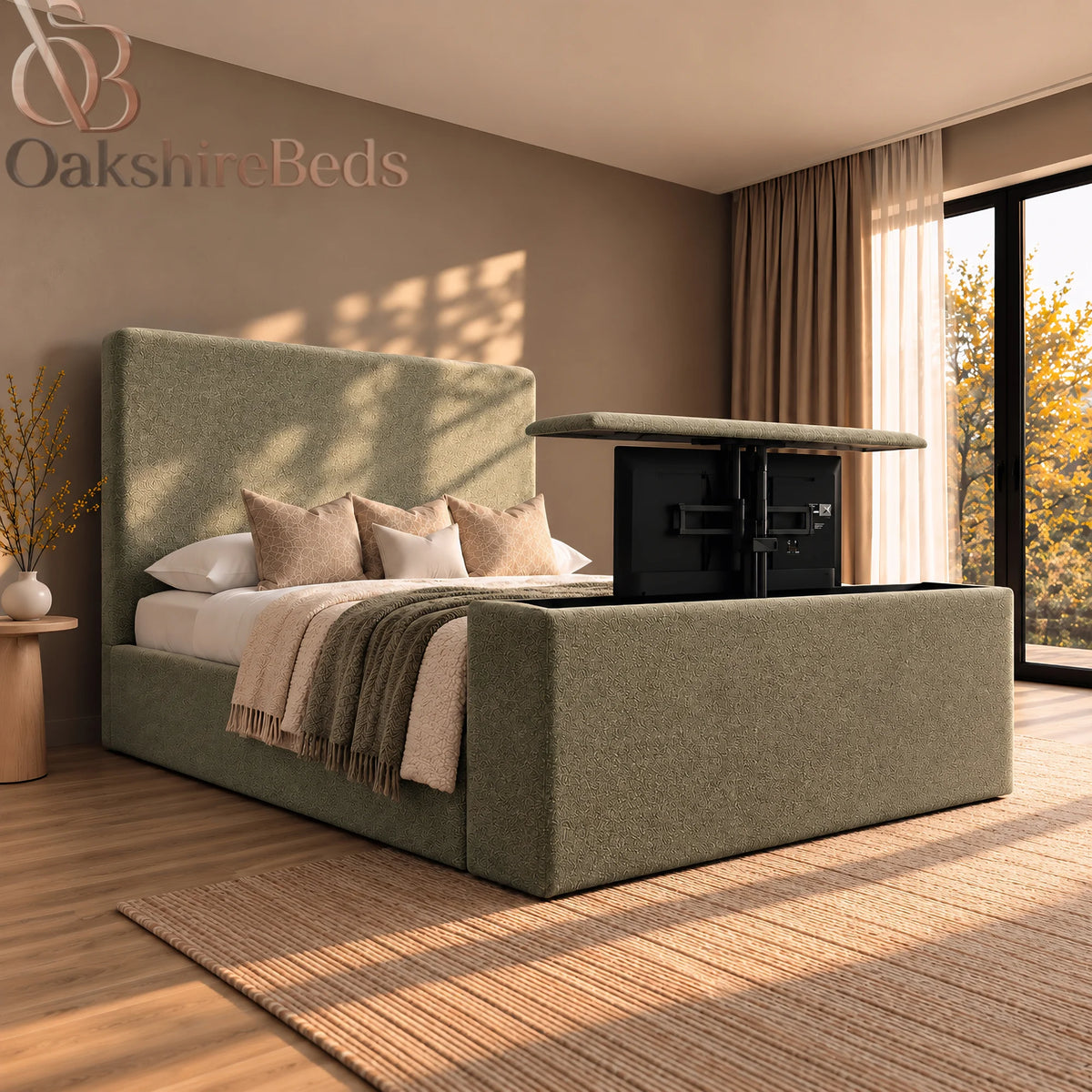 Ostello TV Bed | Upholstered TV Lift Bed | OakshireBeds
