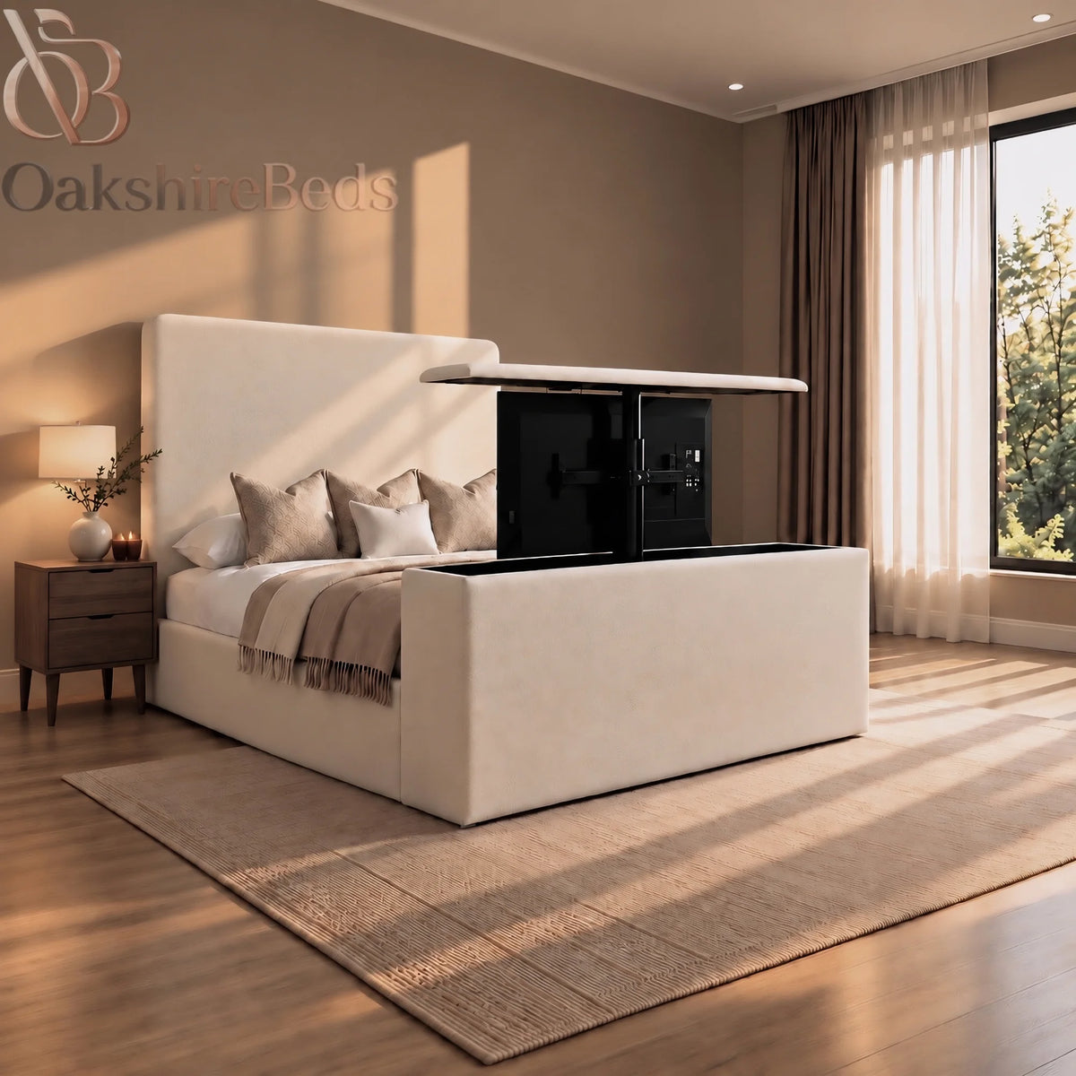 Ostello TV Bed | Upholstered TV Lift Bed | OakshireBeds