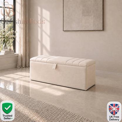 Prague upholstered blanket box with vertical-line detailing