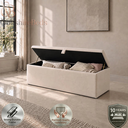 Prague blanket box open showing the internal storage compartment