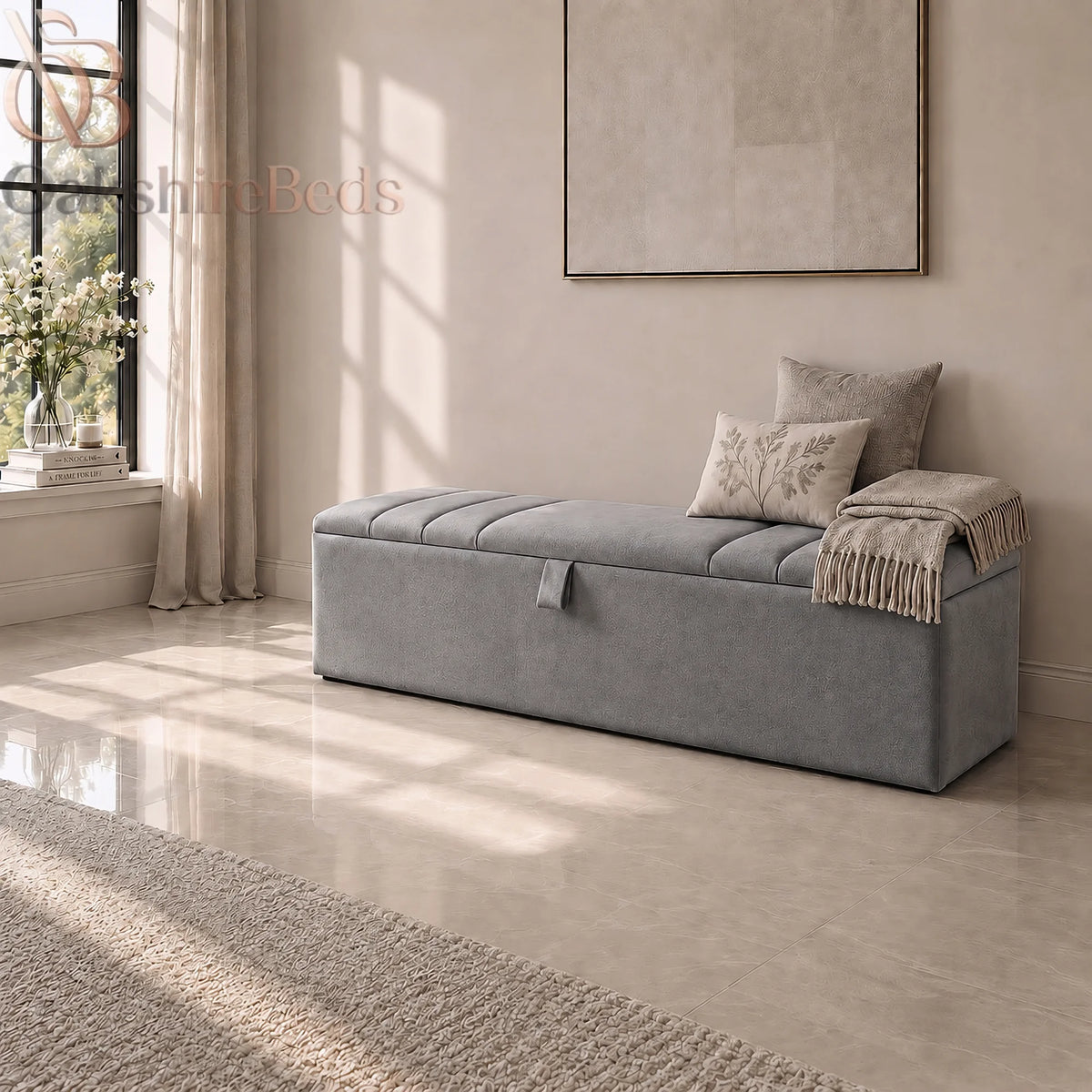 Prague blanket box shown in a contrasting upholstery colour