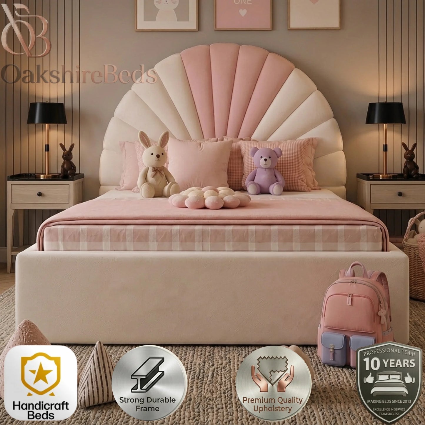 Roison Kids Bed UK | Luxury Upholstered Kids Bed with Safety Rail Option | OakshireBeds