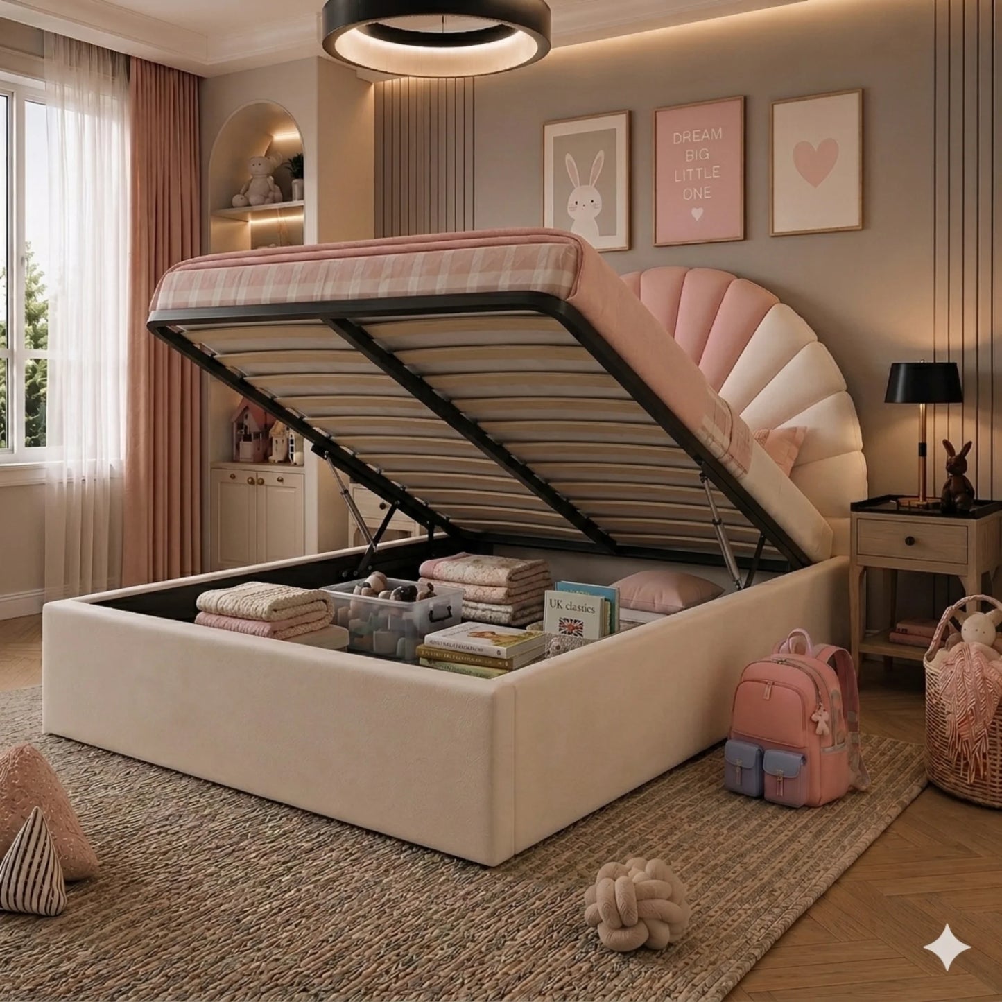 Roison Kids Bed UK | Luxury Upholstered Kids Bed with Safety Rail Option | OakshireBeds