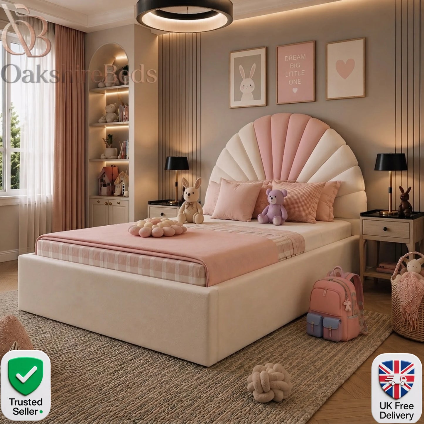 Roison Kids Bed UK | Luxury Upholstered Kids Bed with Safety Rail Option | OakshireBeds