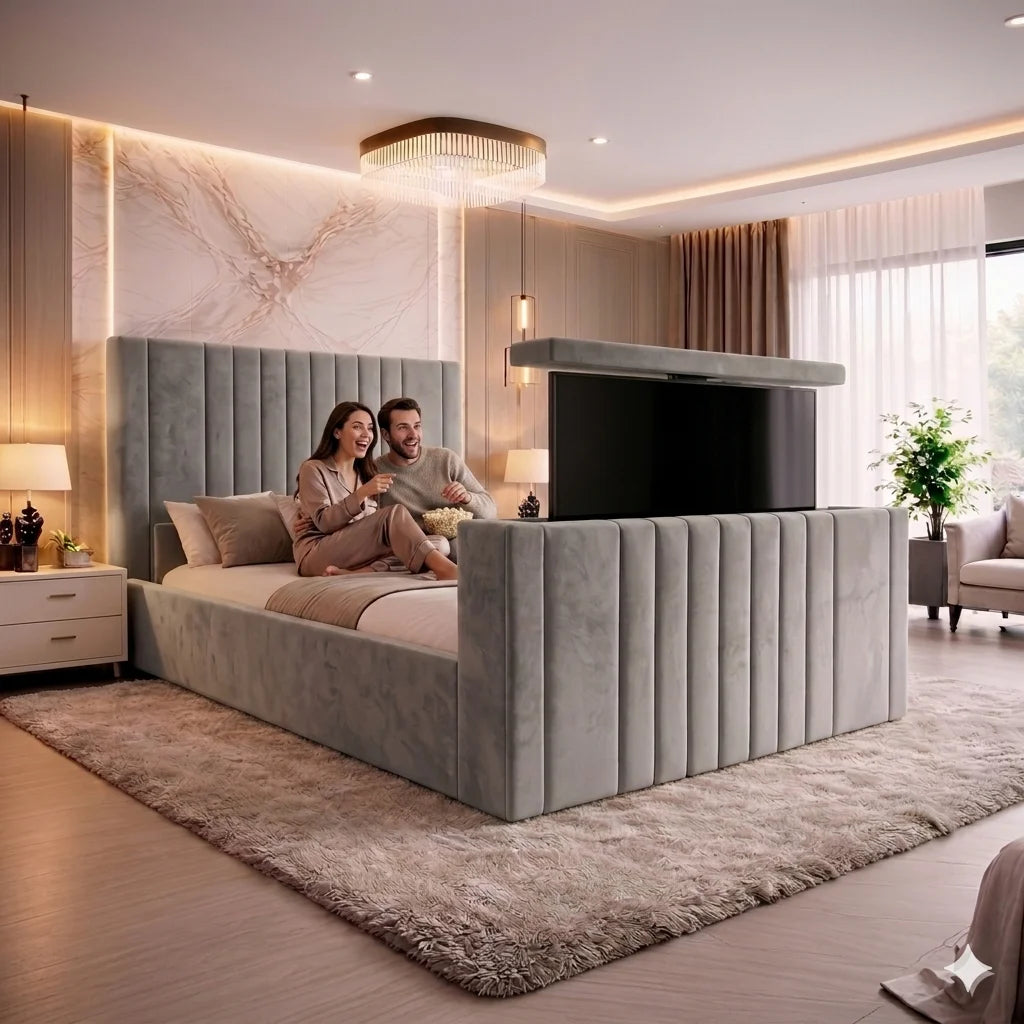Seraphina Luxe TV Bed – Luxury Upholstered TV Bed Frame UK | OakshireBeds