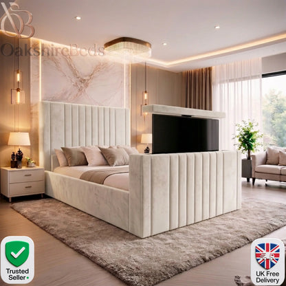 Seraphina Luxe TV Bed – Luxury Upholstered TV Bed Frame UK | OakshireBeds