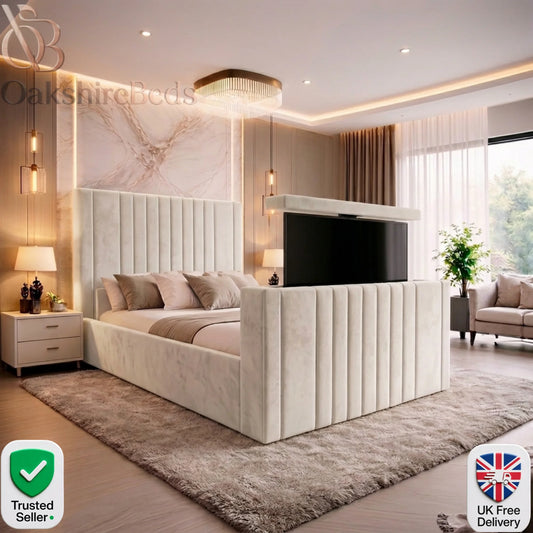 Seraphina Luxe TV Bed – Luxury Upholstered TV Bed Frame UK | OakshireBeds