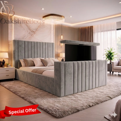 Seraphina Luxe TV Bed – Luxury Upholstered TV Bed Frame UK | OakshireBeds