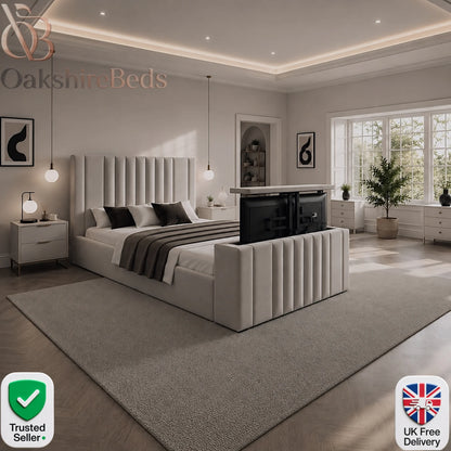 Seraphina Luxe TV Bed – Luxury Upholstered TV Bed Frame UK | OakshireBeds
