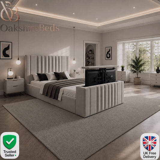 Seraphina Luxe TV Bed – Luxury Upholstered TV Bed Frame UK | OakshireBeds