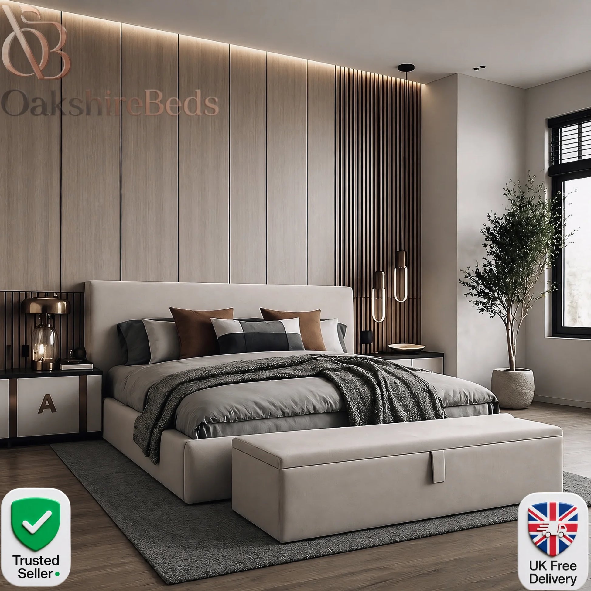 Soho Storage Bed UK by OakshireBeds with modern upholstered frame, sleek headboard and ottoman storage design