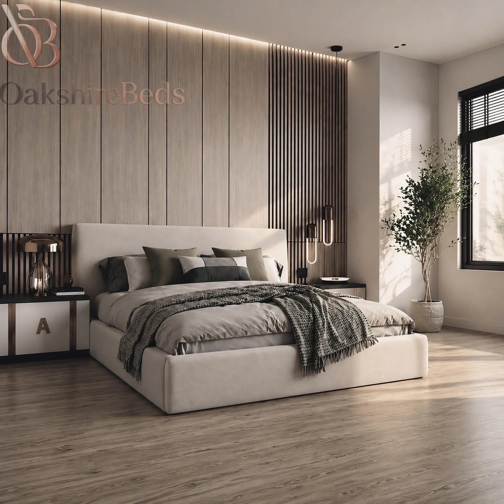 Modern bedroom featuring Soho Storage Bed with minimalist upholstered design, cosy décor and contemporary furniture styling