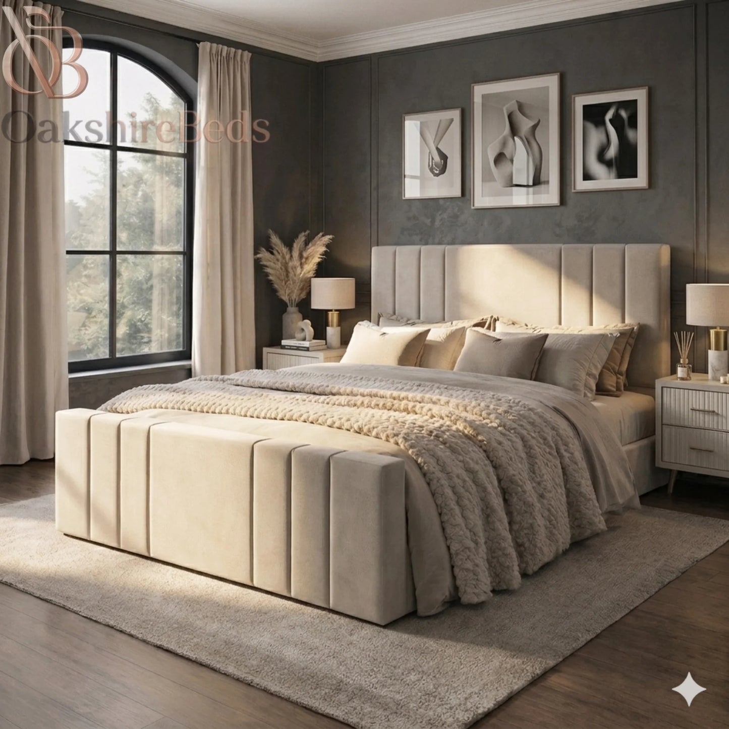 Side angle view of Stella Bed ottoman storage bed frame with modern upholstered design by OakshireBeds