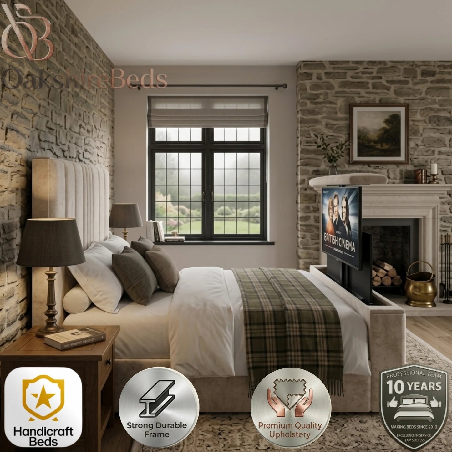 Sterling TV Bed UK | Luxury Upholstered TV Bed Frame | OakshireBeds