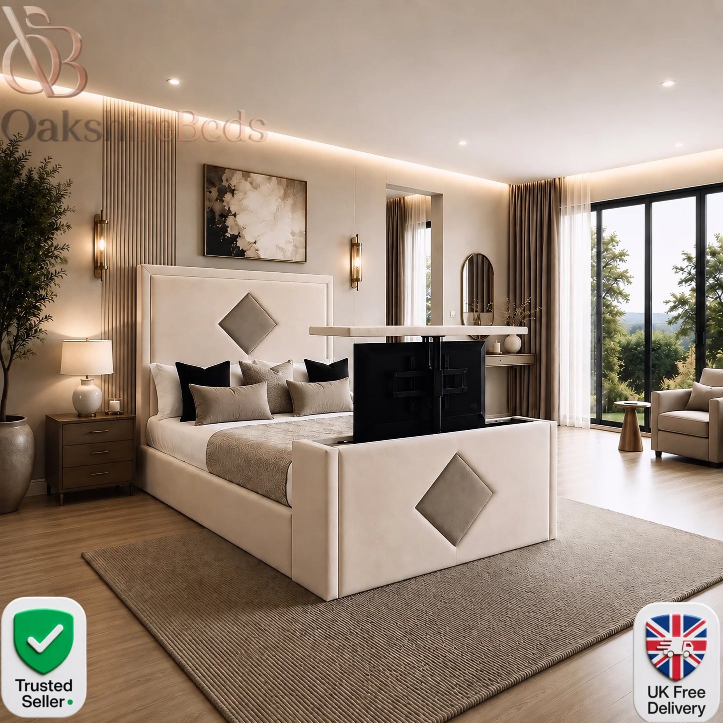 The Enzo TV Bed Luxury Dual Design Upholstered UK