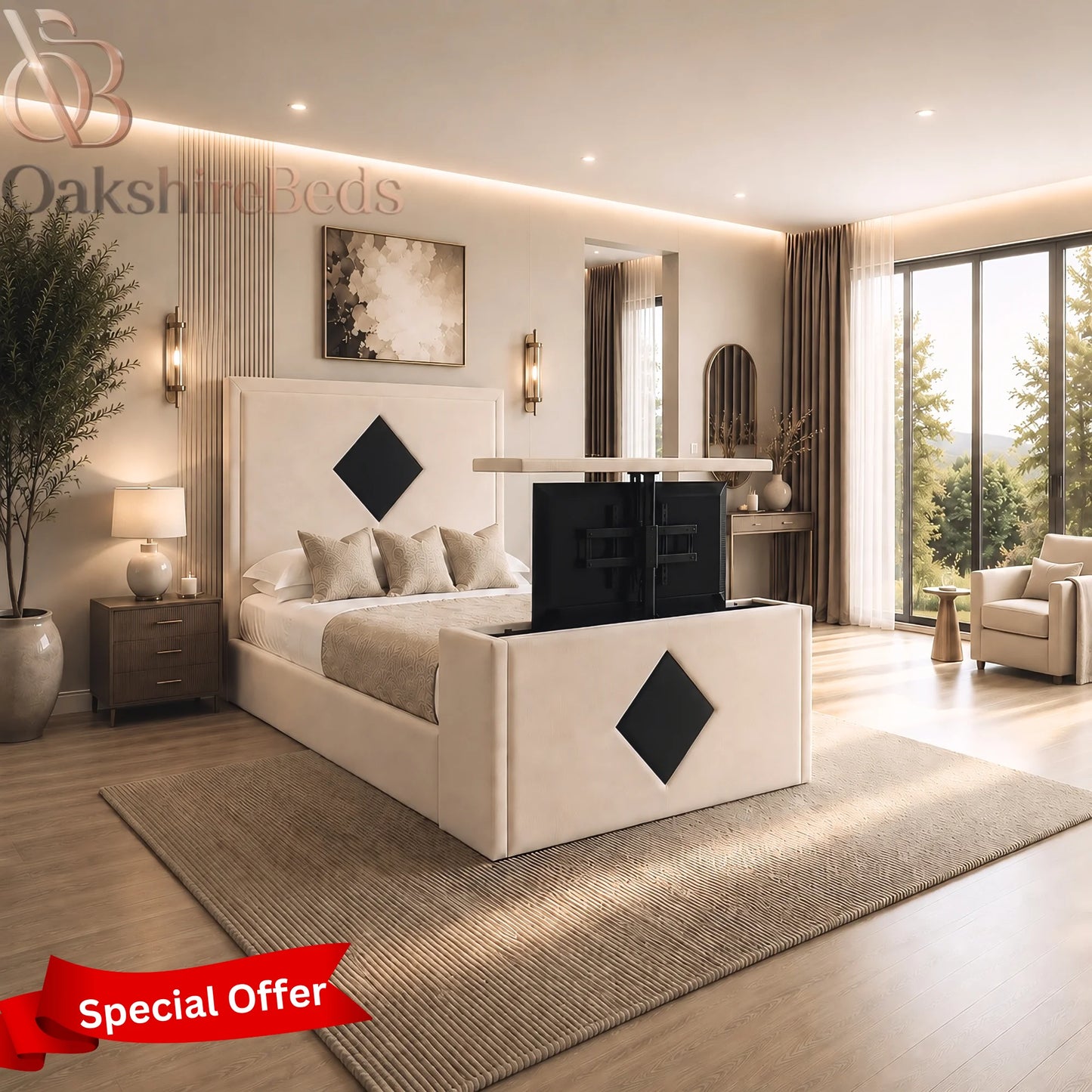The Enzo TV Bed Luxury Dual Design Upholstered UK