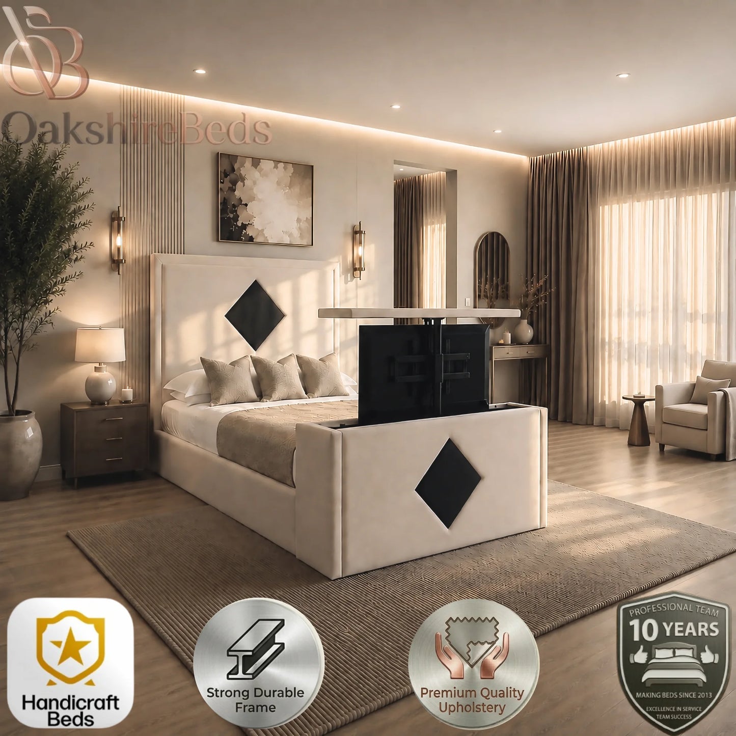 The Enzo TV Bed Luxury Dual Design Upholstered UK