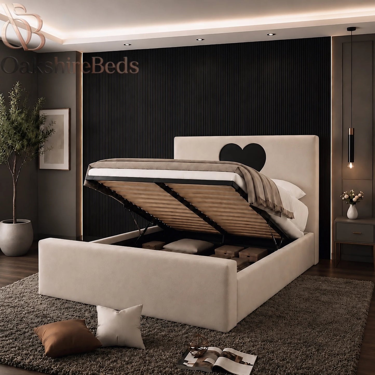 Valencia Bed UK | Luxury Heart Headboard Storage Bed | OakshireBeds