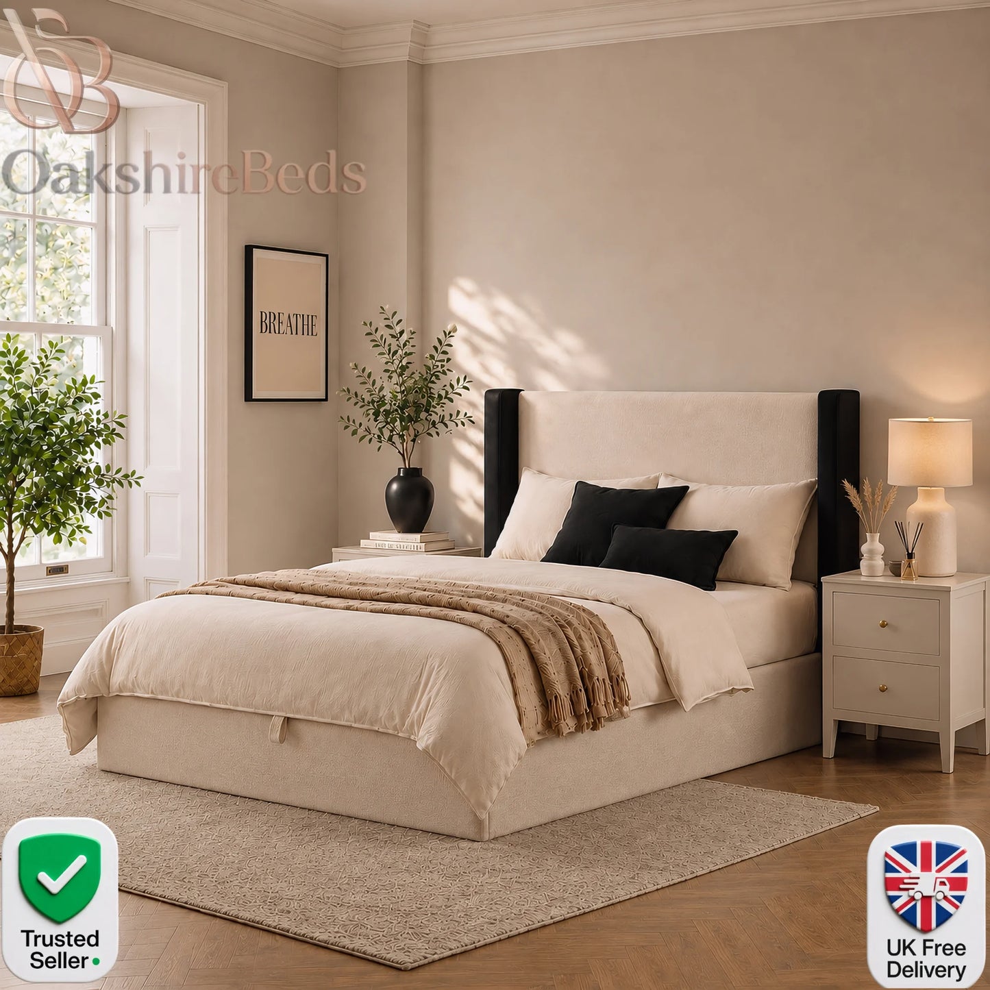 Velmont Wing Bed | Luxury Upholstered Wing Bed UK