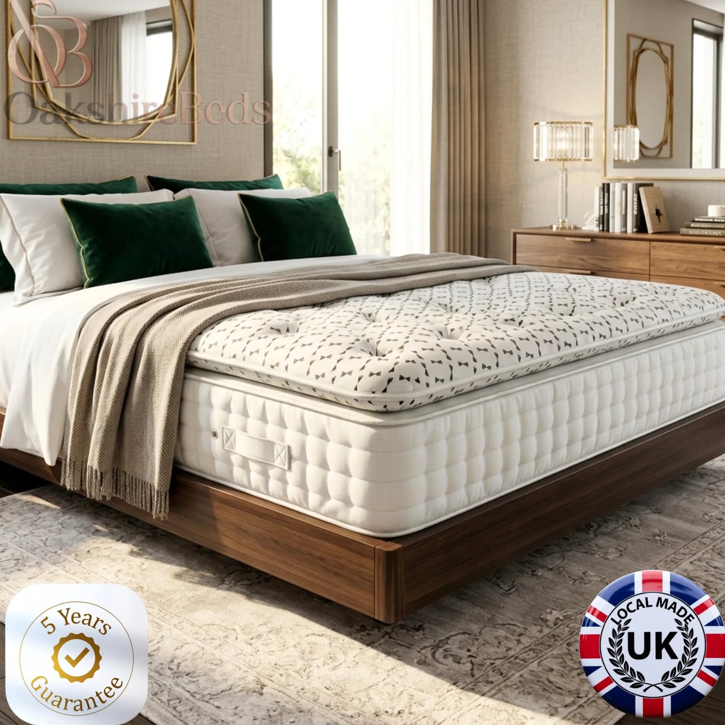 Side view of a 3000 pocket spring mattress showcasing the deep supportive layers and handmade side-stitching for edge-to-edge support.