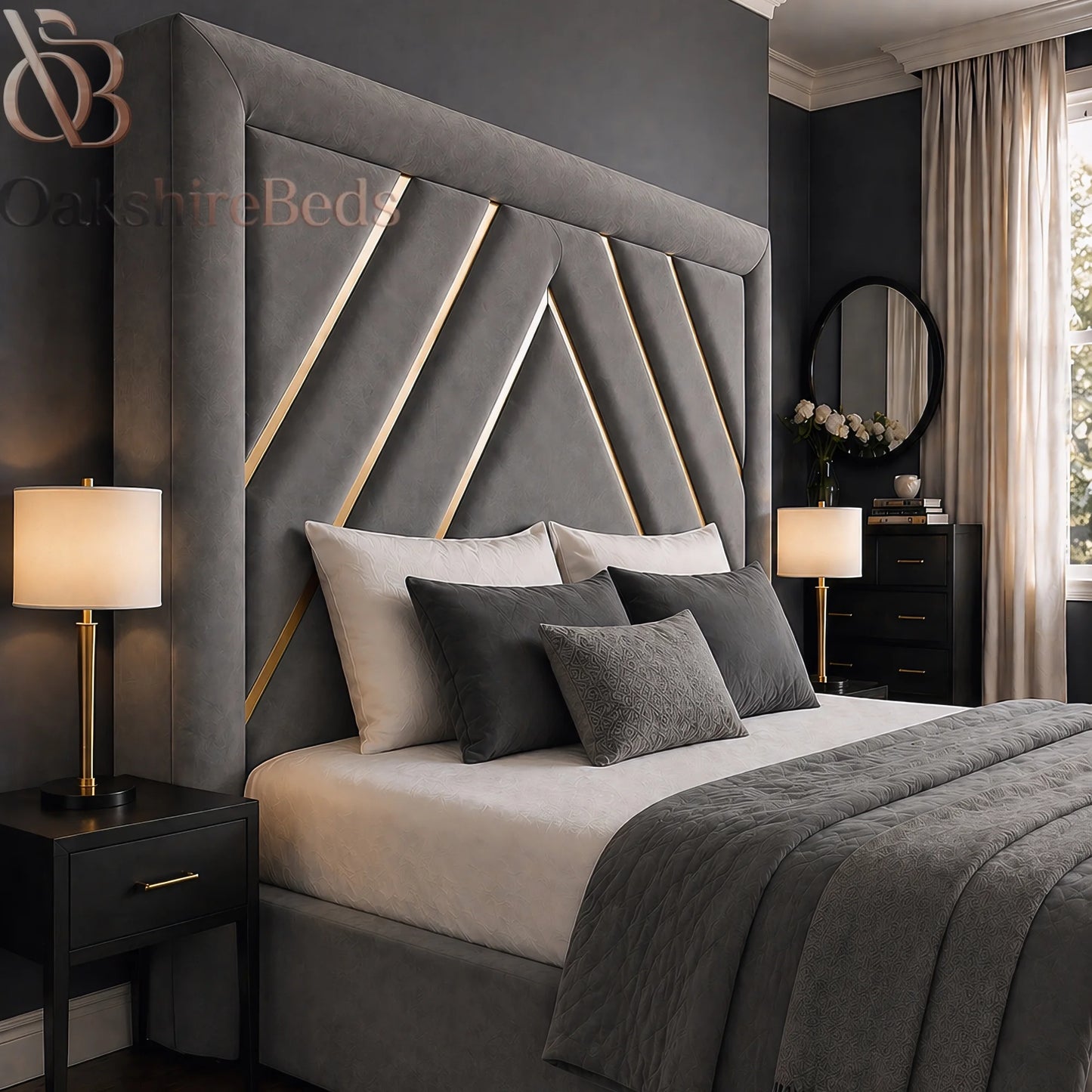 Zaria trim bed headboard close up thick padded panel design modern UK bed frame