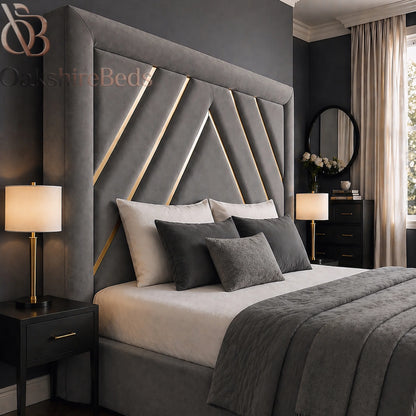 Zaria trim bed headboard close up thick padded panel design modern UK bed frame