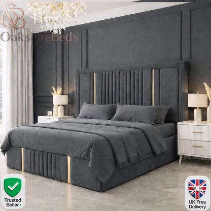 Zeno Roise Trim Bed UK luxury upholstered bed frame with gold and silver trim, modern designer bed by OakshireBeds