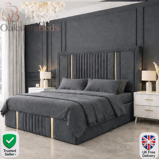 Zeno Roise Trim Bed UK luxury upholstered bed frame with gold and silver trim, modern designer bed by OakshireBeds