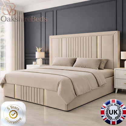 Zeno Roise trim bed 12 inch footboard with silver trim finish and strong upholstered bed frame UK