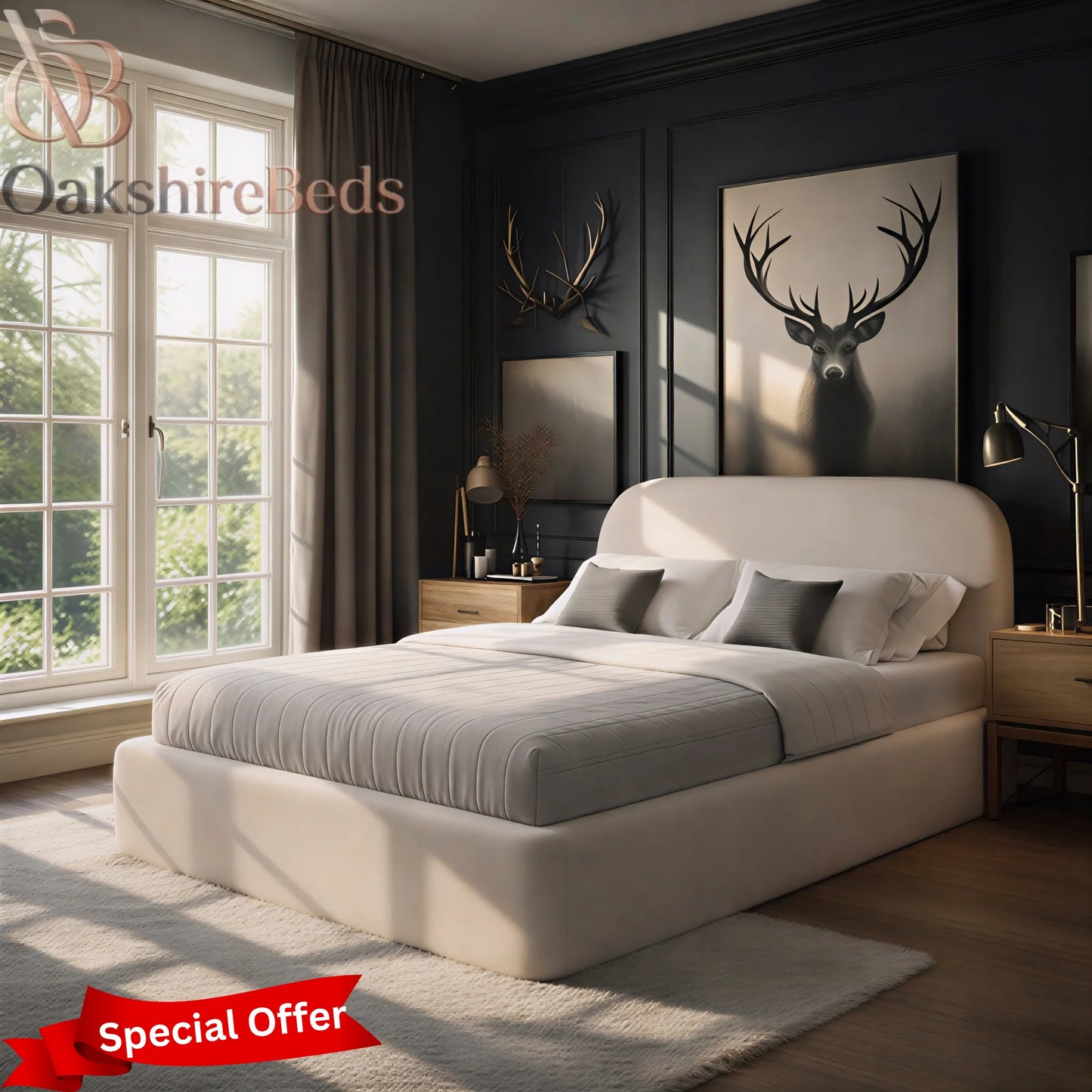 Zerra Bouclé Bed – Cream Bouclé Upholstered Ottoman Storage Bed | OakshireBeds UK