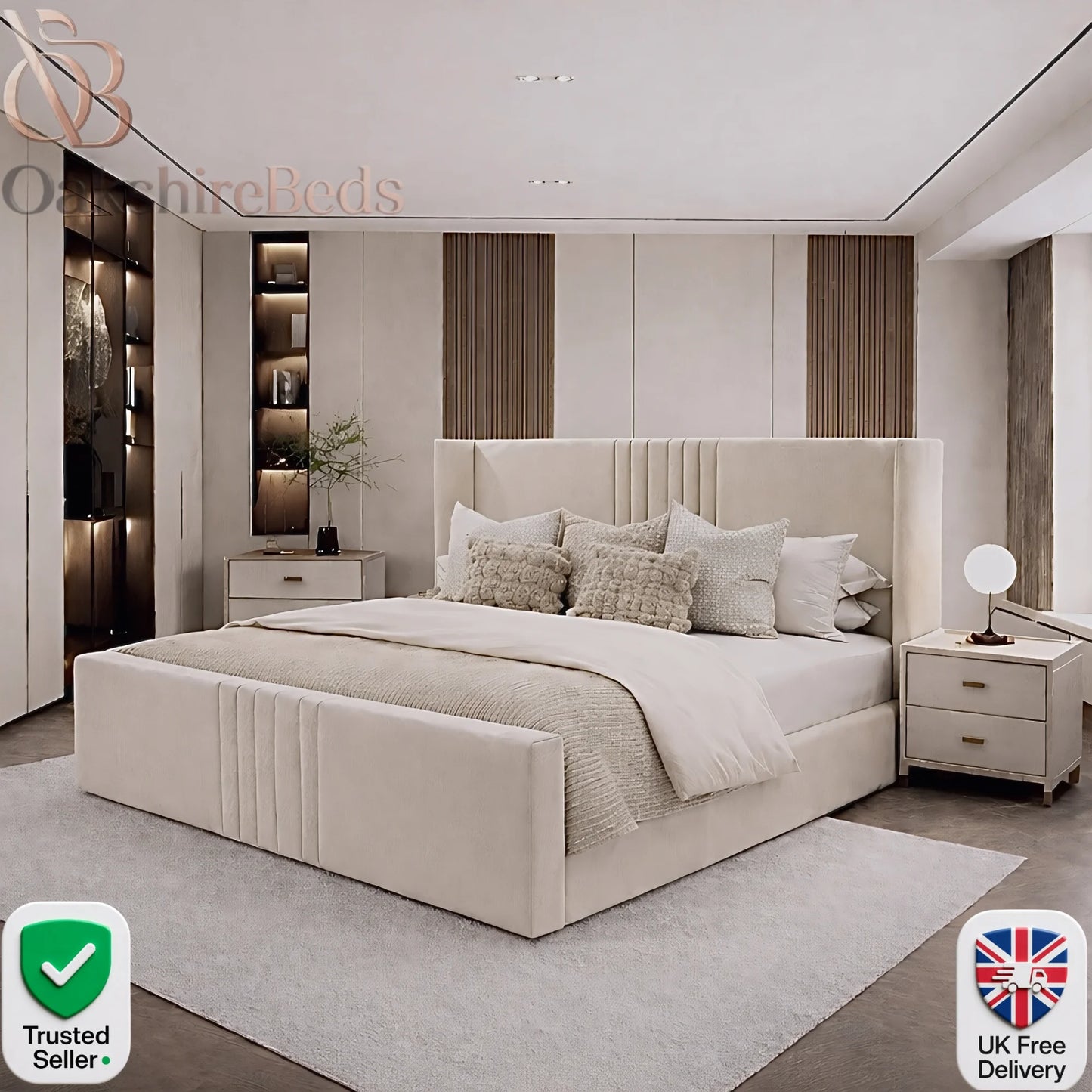 Zion Wing Bed UK | Luxury Wingback Upholstered Bed with Storage | OakshireBeds