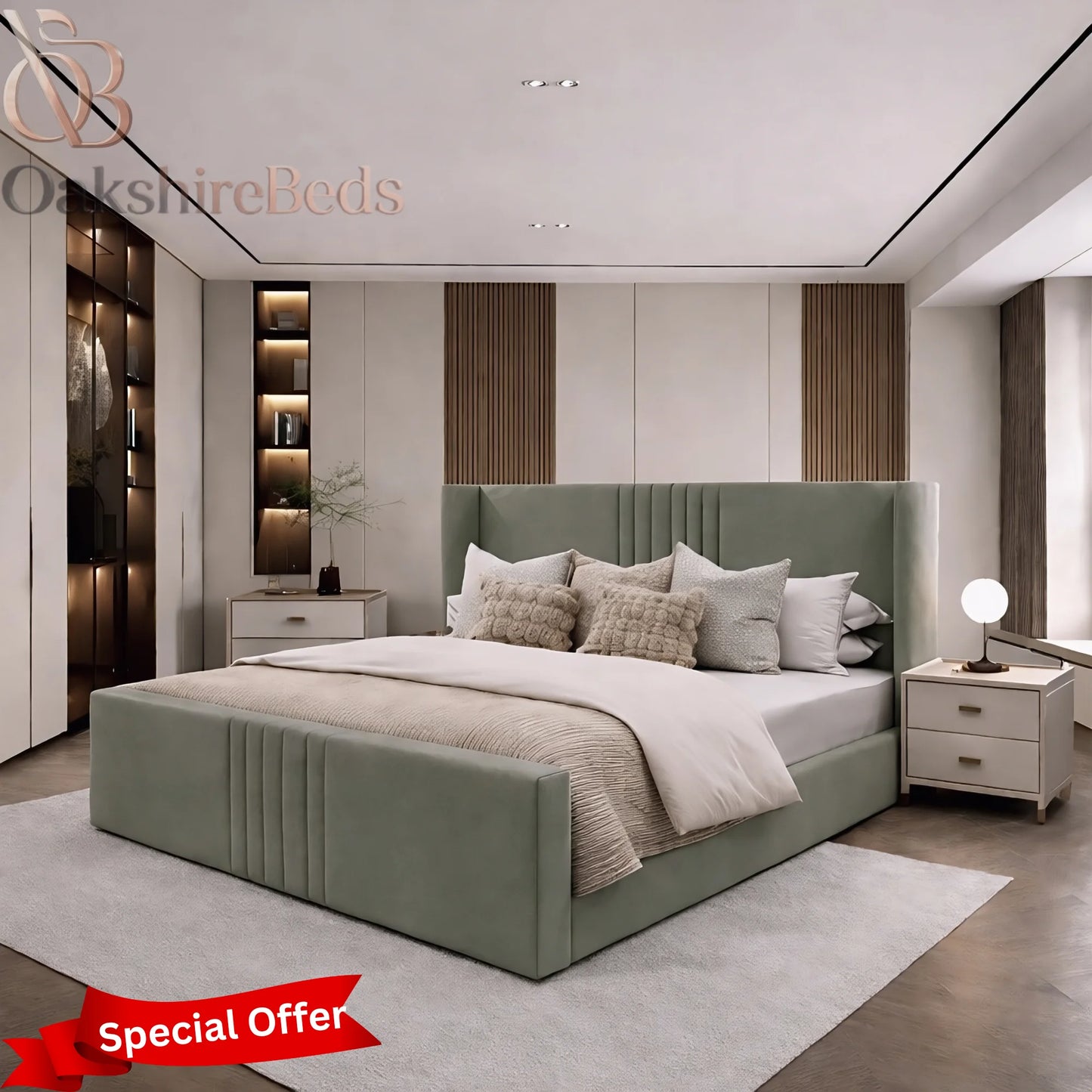 Zion Wing Bed UK | Luxury Wingback Upholstered Bed with Storage | OakshireBeds
