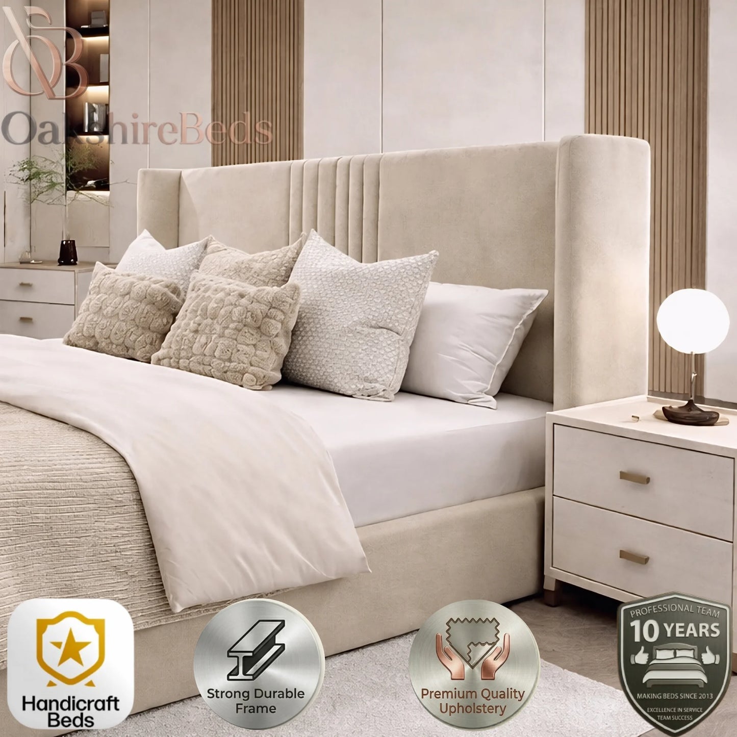 Zion Wing Bed UK | Luxury Wingback Upholstered Bed with Storage | OakshireBeds