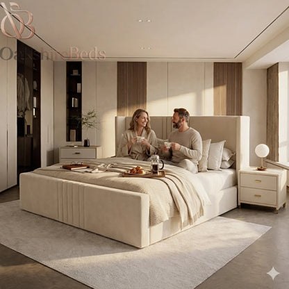 Zion Wing Bed UK | Luxury Wingback Upholstered Bed with Storage | OakshireBeds