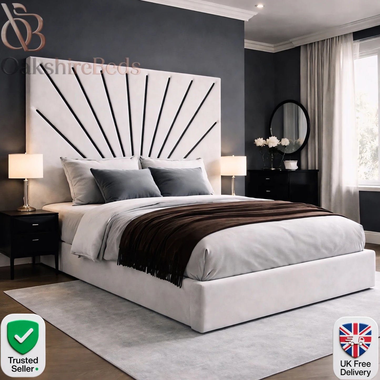 Zofia Bed luxury black trim upholstered storage bed by OakshireBeds UK